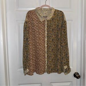 Artistic Works By Lu - Long Sleeve Sheer Floral Dress Shirt - Women's 2XL
